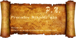 Preradov Nikodémia névjegykártya